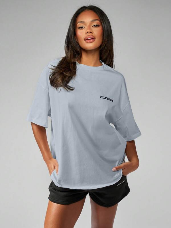 Missguided Missguided X Playboy MISSGUIDED Oversized Cotton T Shirt With Cool Graphic Print