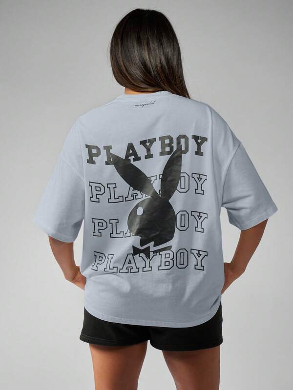 missguided Missguided x Playboy MISSGUIDED Oversized Cotton T Shirt With Cool Graphic Print