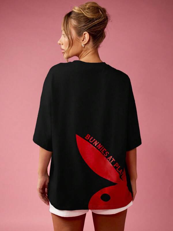 missguided Missguided x Playboy MISSGUIDED Oversized Cotton T Shirt With Statement Graphic
