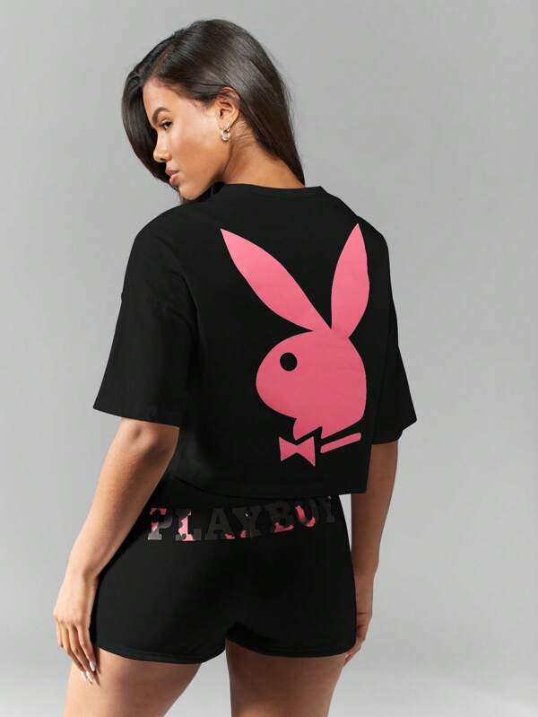 missguided Missguided x Playboy MISSGUIDED Oversized Crop T Shirt With Signature Logo