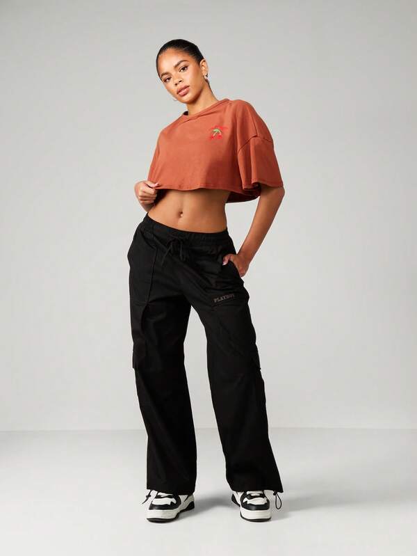 Missguided Missguided X Playboy MISSGUIDED Oversized Cropped T Shirt With Cherry Design