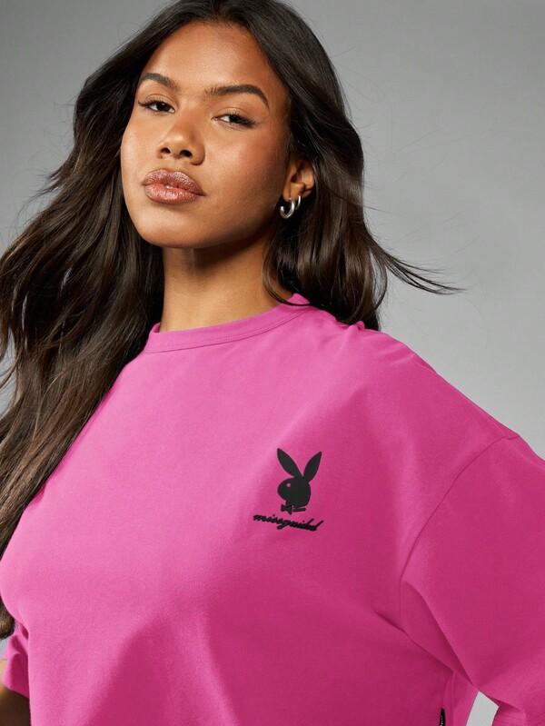 Missguided Missguided X Playboy MISSGUIDED Oversized Cropped T Shirt With Logo Print