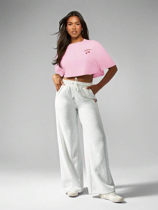 Missguided Missguided X Playboy MISSGUIDED Oversized Cropped T Shirt With Cherry Graphics