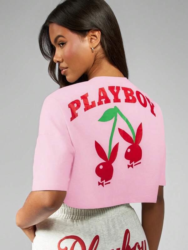 missguided Missguided x Playboy MISSGUIDED Oversized Cropped T Shirt With Cherry Graphics