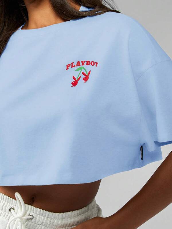 Missguided Missguided X Playboy MISSGUIDED Oversized Cropped T Shirt With Cherry Design