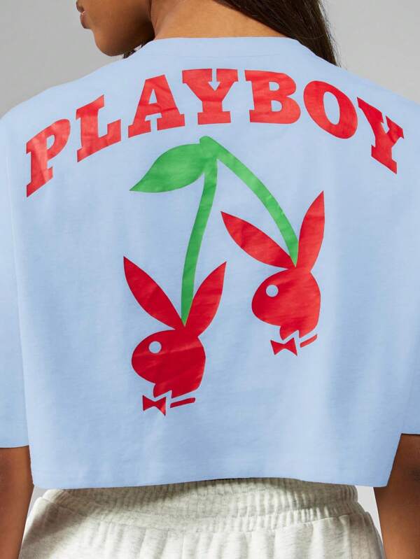 Missguided Missguided X Playboy MISSGUIDED Oversized Cropped T Shirt With Cherry Design
