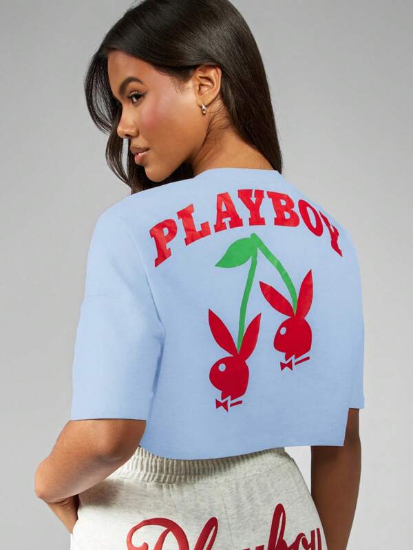 missguided Missguided x Playboy MISSGUIDED Oversized Cropped T Shirt With Cherry Design
