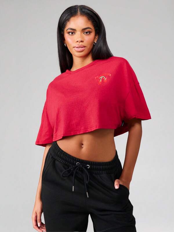 Missguided Missguided X Playboy MISSGUIDED Oversized Cropped T Shirt With Cherry Print Design
