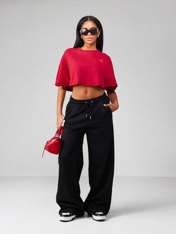 Missguided Missguided X Playboy MISSGUIDED Oversized Cropped T Shirt With Cherry Print Design
