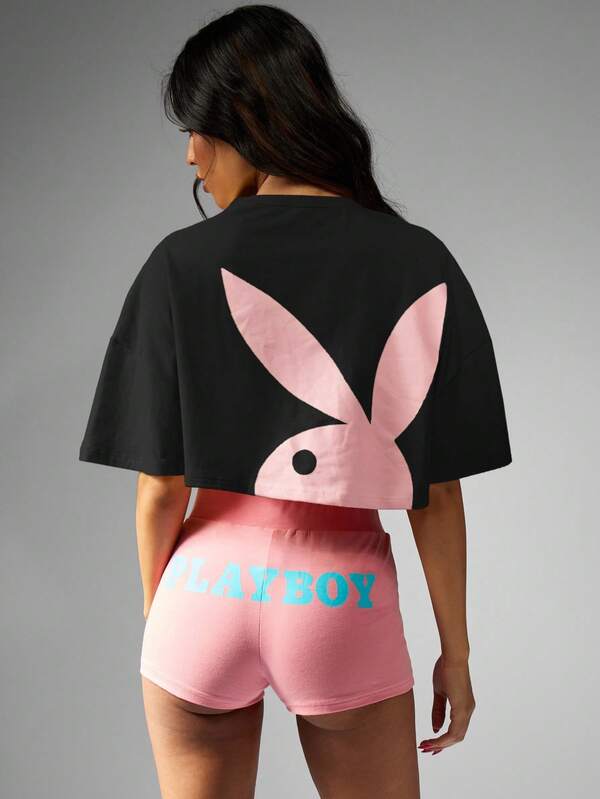 missguided Missguided x Playboy MISSGUIDED Oversized Cropped T Shirt With Bunny Logo