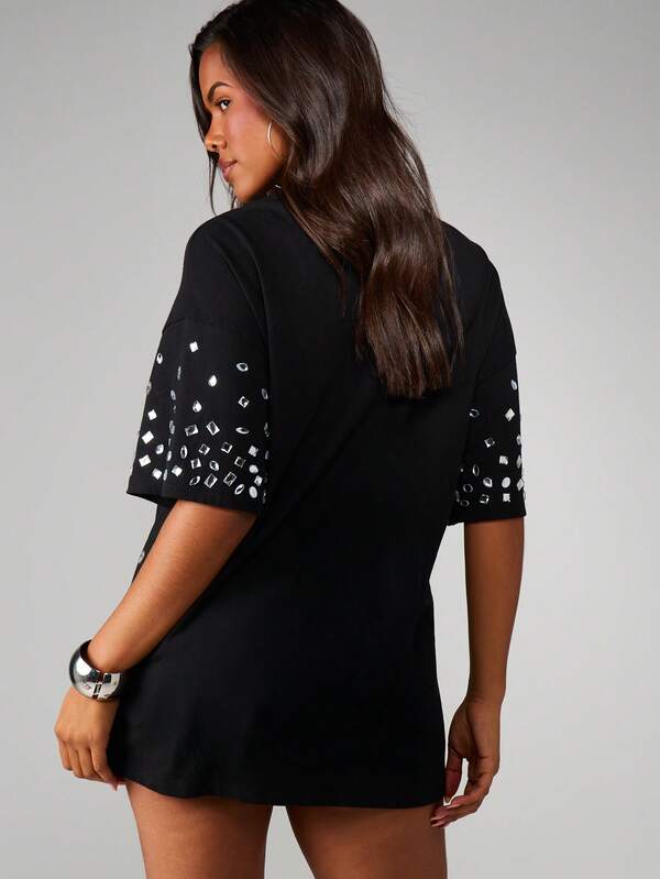 Missguided Missguided X Playboy MISSGUIDED Oversized Dress With Metallic Print