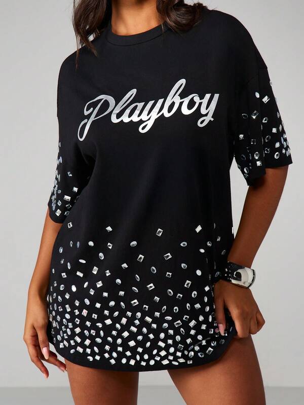 Missguided Missguided X Playboy MISSGUIDED Oversized Dress With Metallic Print