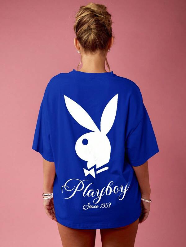 Missguided Missguided X Playboy MISSGUIDED Oversized Graphic T Shirt With Logo Print