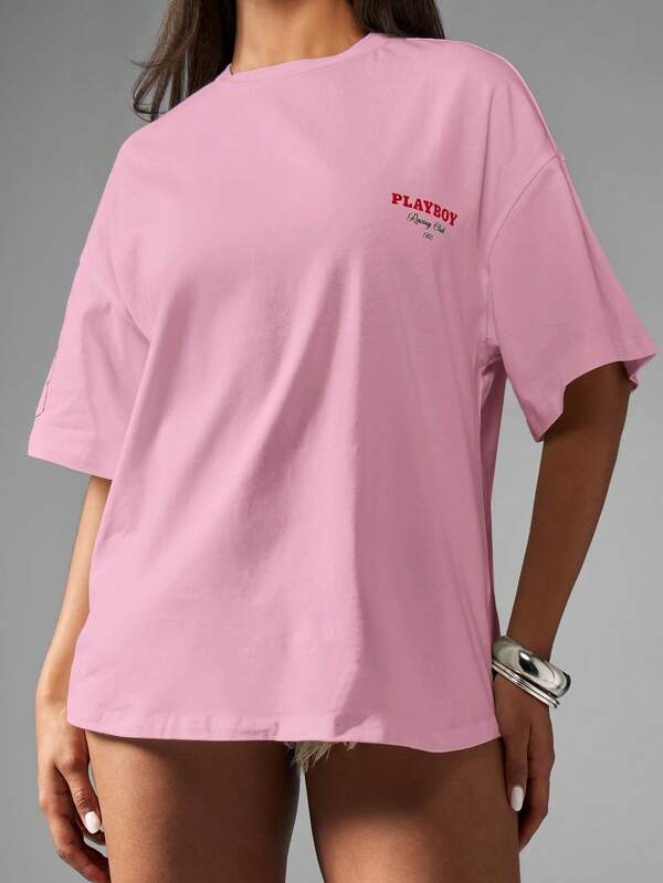 Missguided Missguided X Playboy MISSGUIDED Oversized Graphic Moto Racing Tee