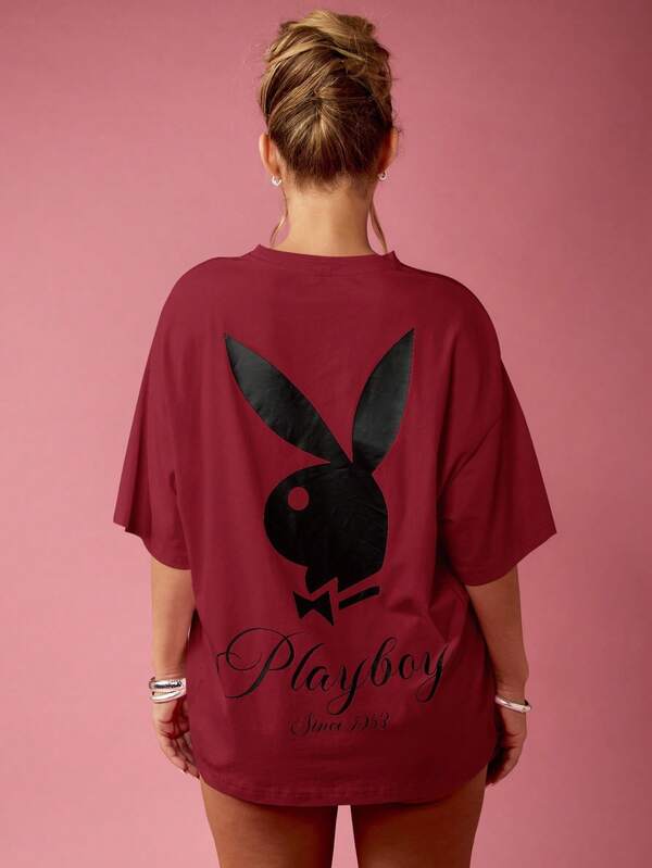 Missguided Missguided X Playboy MISSGUIDED Oversized Graphic T Shirt With Logo Art Print