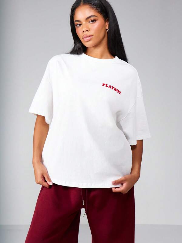 Missguided Missguided X Playboy MISSGUIDED Oversized Graphic T Shirt With Bunny Print Design