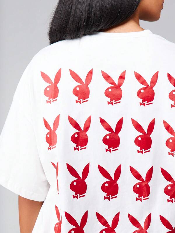 Missguided Missguided X Playboy MISSGUIDED Oversized Graphic T Shirt With Bunny Print Design