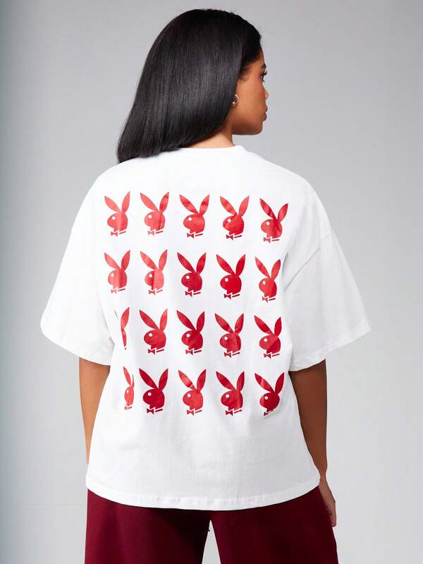 missguided Missguided x Playboy MISSGUIDED Oversized Graphic T Shirt With Bunny Print Design