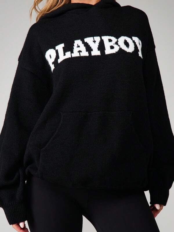 Missguided Missguided X Playboy MISSGUIDED Oversized Hooded Graphic Sweater With Logo