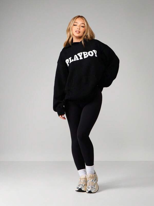 Missguided Missguided X Playboy MISSGUIDED Oversized Hooded Graphic Sweater With Logo