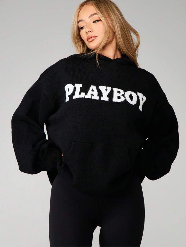 missguided Missguided x Playboy MISSGUIDED Oversized Hooded Graphic Sweater With Logo