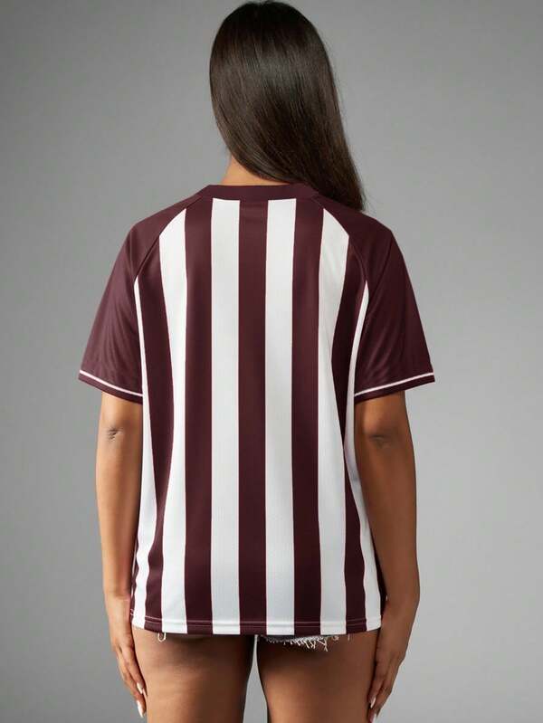 Missguided Missguided X Playboy MISSGUIDED Oversized Jersey T Shirt With Striped Pattern And Logo Print