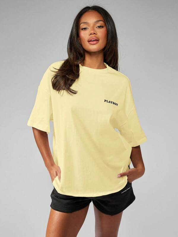 Missguided Missguided X Playboy MISSGUIDED Oversized Lightweight Casual T Shirt With Contrast Graphics