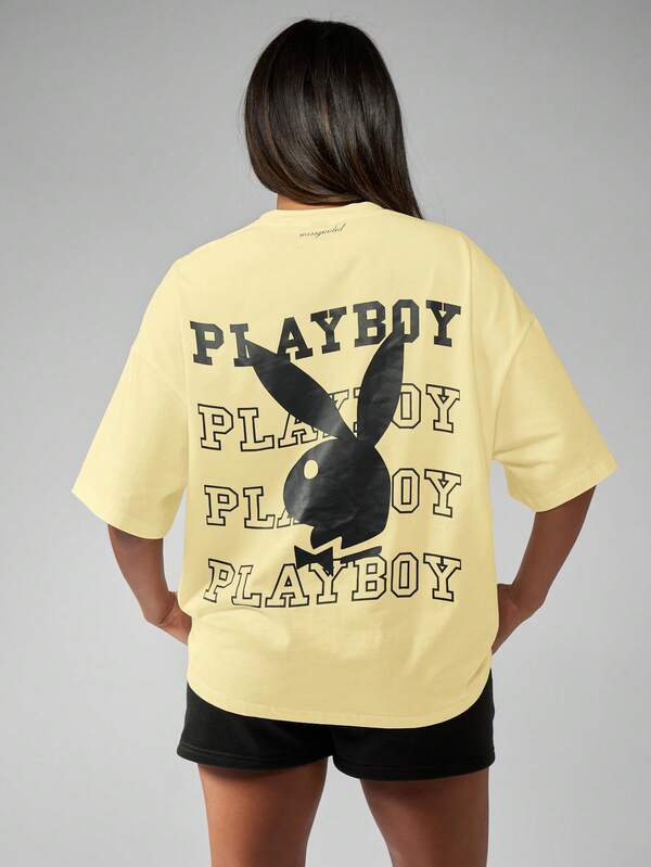 missguided Missguided x Playboy MISSGUIDED Oversized Lightweight Casual T Shirt With Contrast Graphics