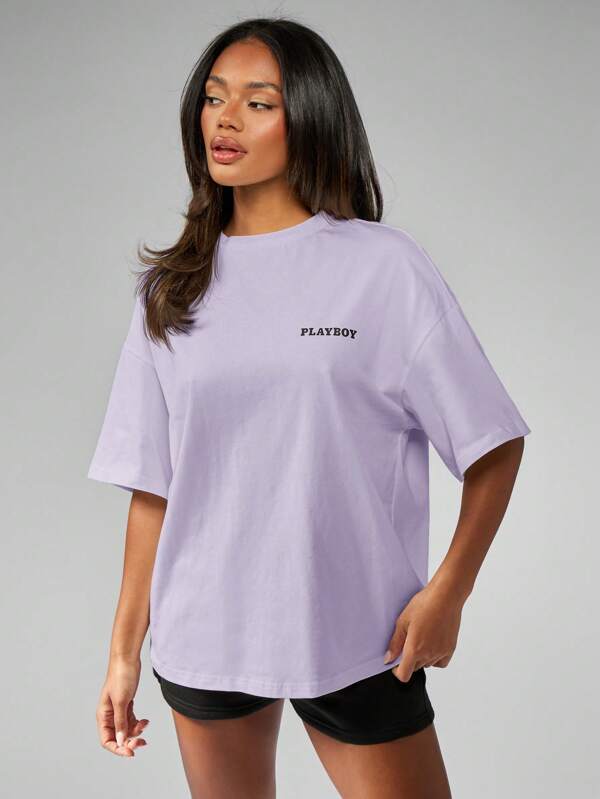 Missguided Missguided X Playboy MISSGUIDED Oversized Logo T Shirt With Wide Sleeves
