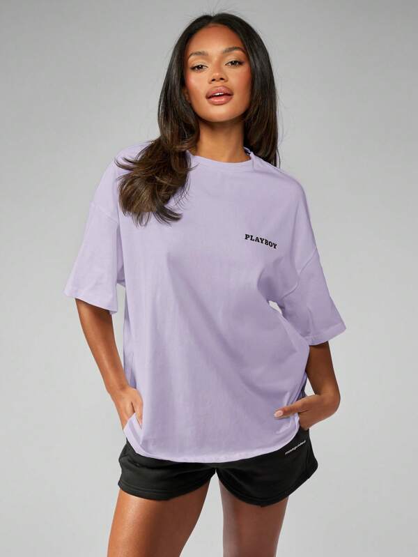 Missguided Missguided X Playboy MISSGUIDED Oversized Logo T Shirt With Wide Sleeves