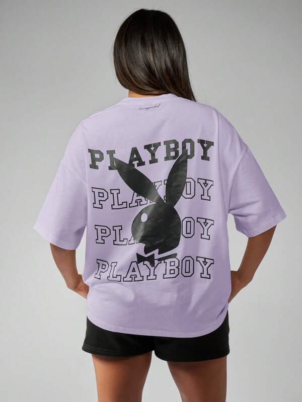 missguided Missguided x Playboy MISSGUIDED Oversized Logo T Shirt With Wide Sleeves
