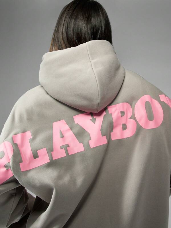 Missguided Missguided X Playboy MISSGUIDED Oversized Long Length Hoodie Sweatshirt Streetwear Loungewear