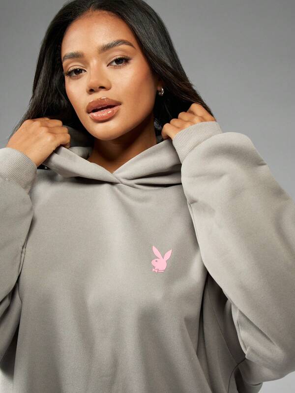 Missguided Missguided X Playboy MISSGUIDED Oversized Long Length Hoodie Sweatshirt Streetwear Loungewear