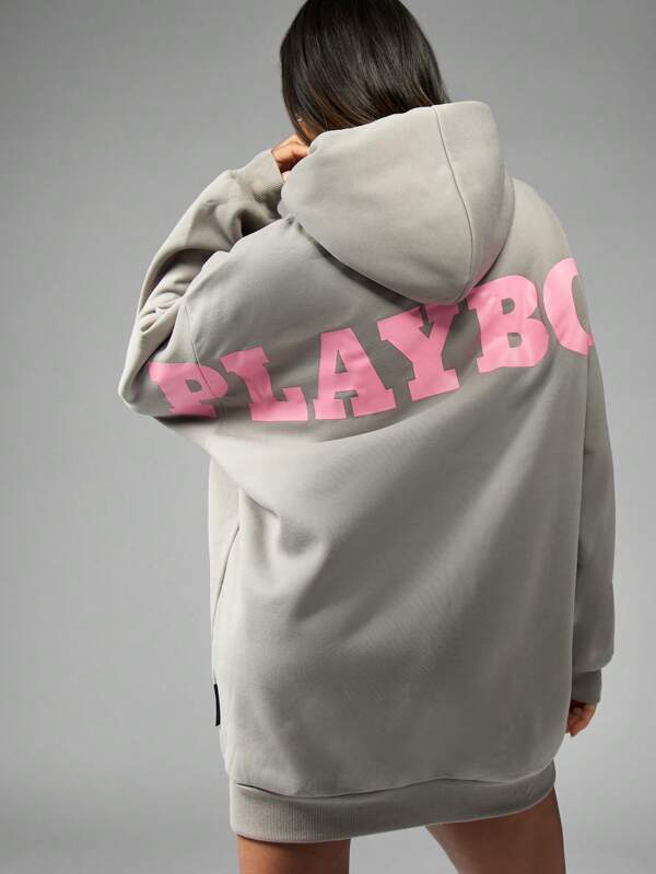 missguided Missguided x Playboy MISSGUIDED Oversized Long Length Hoodie Sweatshirt Streetwear Loungewear