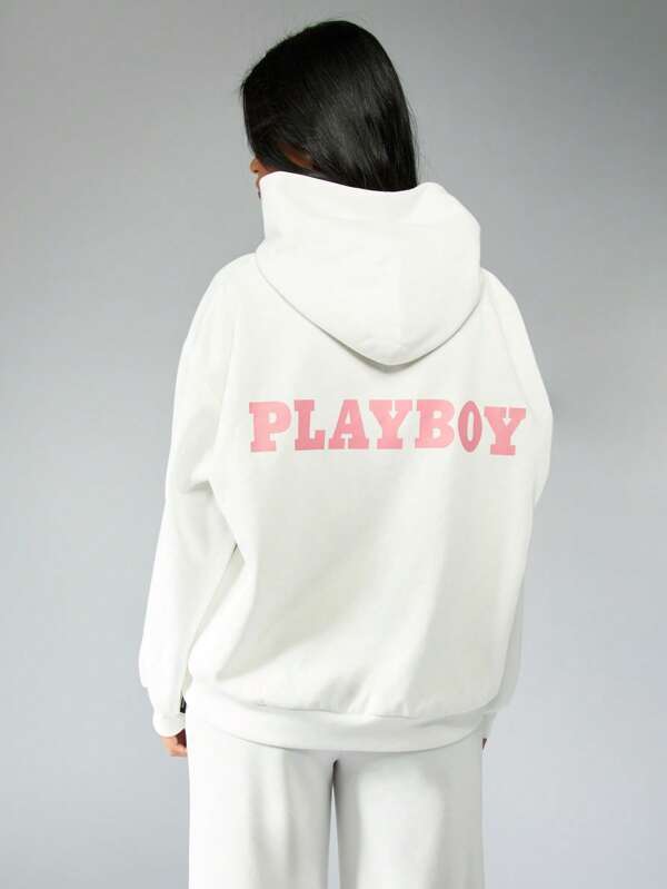 Missguided Missguided X Playboy MISSGUIDED Oversized Loungewear Hoodie Sweatshirt With Iconic Bunny Logo
