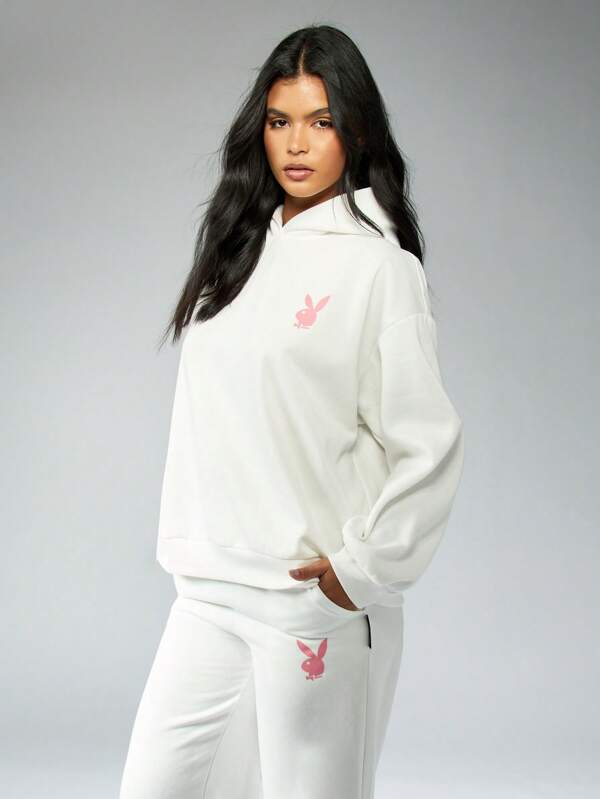 Missguided Missguided X Playboy MISSGUIDED Oversized Loungewear Hoodie Sweatshirt With Iconic Bunny Logo