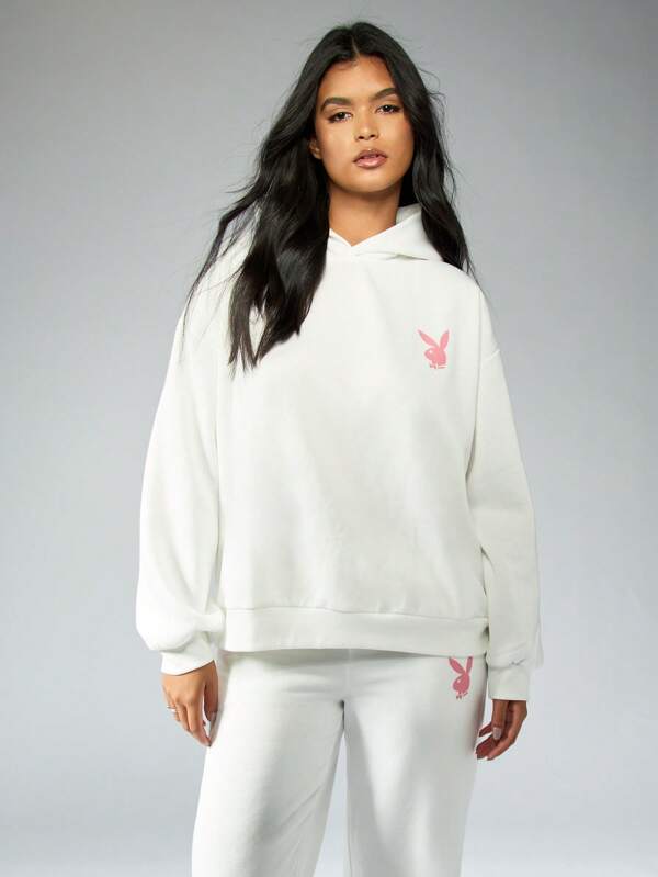 missguided Missguided x Playboy MISSGUIDED Oversized Loungewear Hoodie Sweatshirt With Iconic Bunny Logo