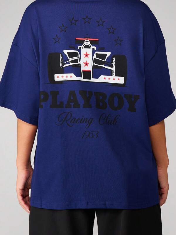 Missguided Missguided X Playboy MISSGUIDED Oversized Racing Graphic Print T Shirt