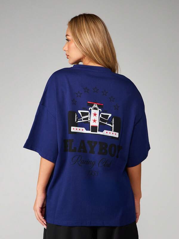 missguided Missguided x Playboy MISSGUIDED Oversized Racing Graphic Print T Shirt