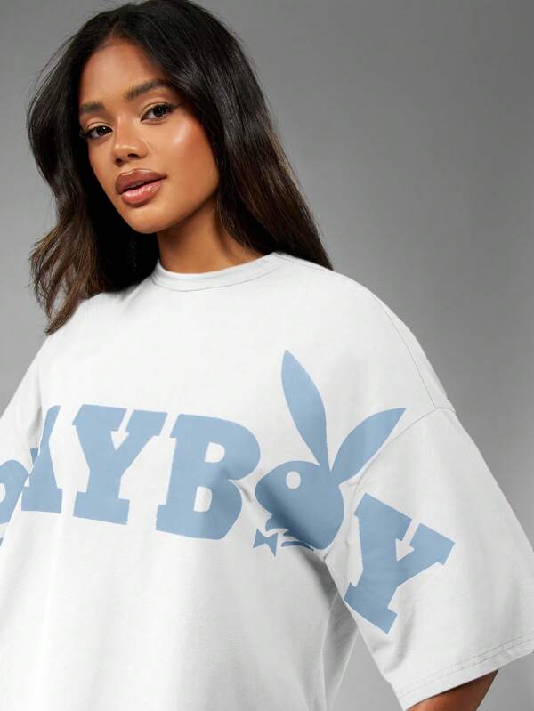 Missguided Missguided X Playboy MISSGUIDED Oversized Relaxed Fit Cotton T-Shirt For Streetwear Loungewear And Comfort