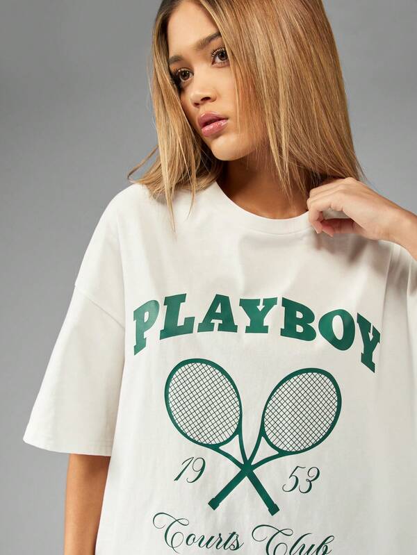 Missguided Missguided X Playboy MISSGUIDED Oversized Retro Graphic Print T-Shirt Vintage Inspired