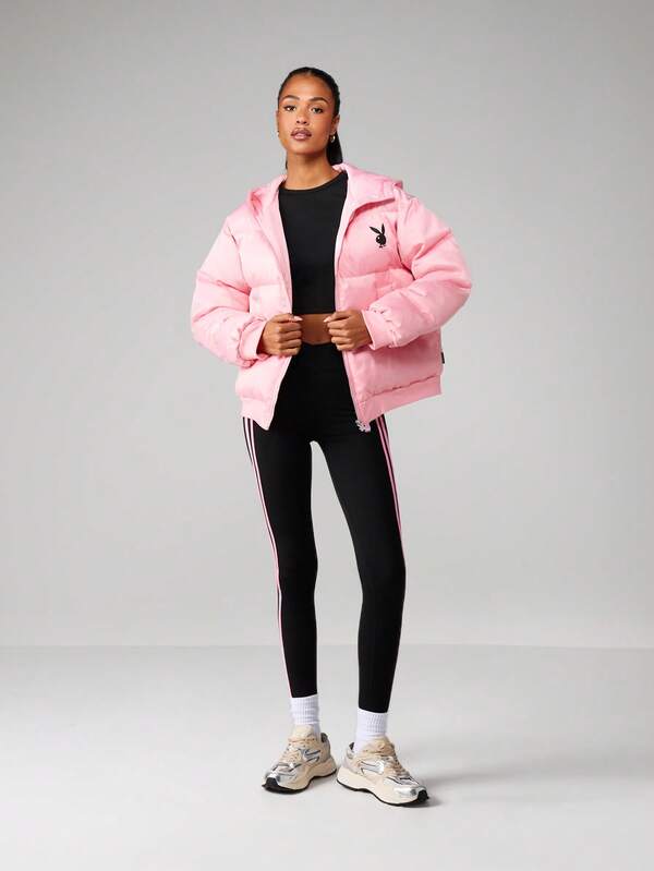 Missguided Missguided X Playboy MISSGUIDED Oversized Satin Hooded Puffer Coat