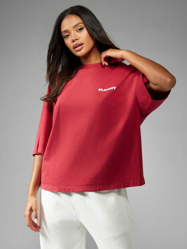 Missguided Missguided X Playboy MISSGUIDED Oversized Statement Piece T-Shirt With Logo Print