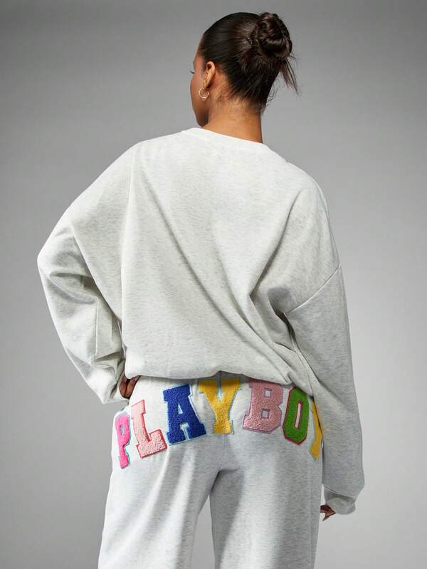 Missguided Missguided X Playboy MISSGUIDED Oversized Sweatshirt With Applique Patches