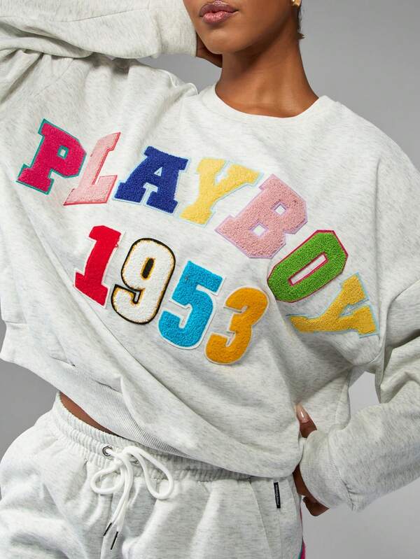 Missguided Missguided X Playboy MISSGUIDED Oversized Sweatshirt With Applique Patches