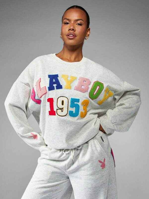 missguided Missguided x Playboy MISSGUIDED Oversized Sweatshirt With Applique Patches