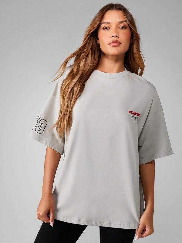 Missguided Missguided X Playboy MISSGUIDED Oversized T Shirt With Race Car And Stars Graphic