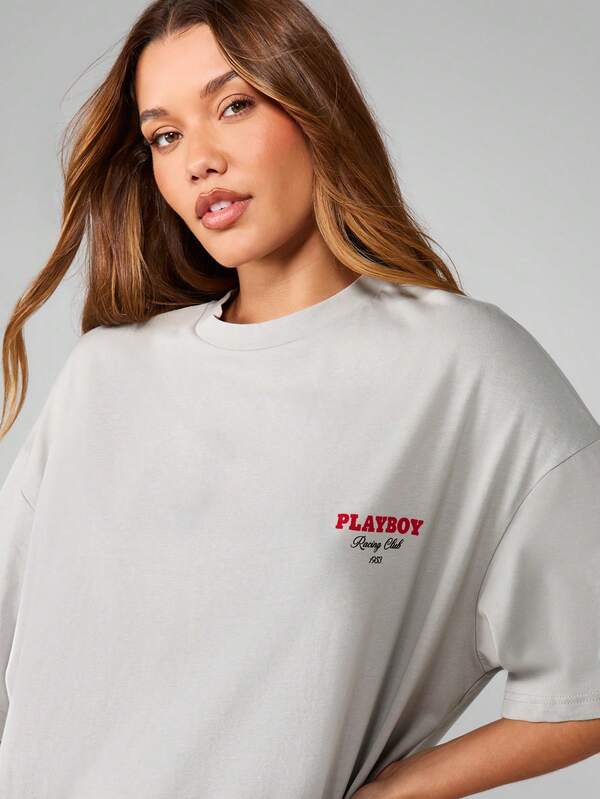 Missguided Missguided X Playboy MISSGUIDED Oversized T Shirt With Race Car And Stars Graphic