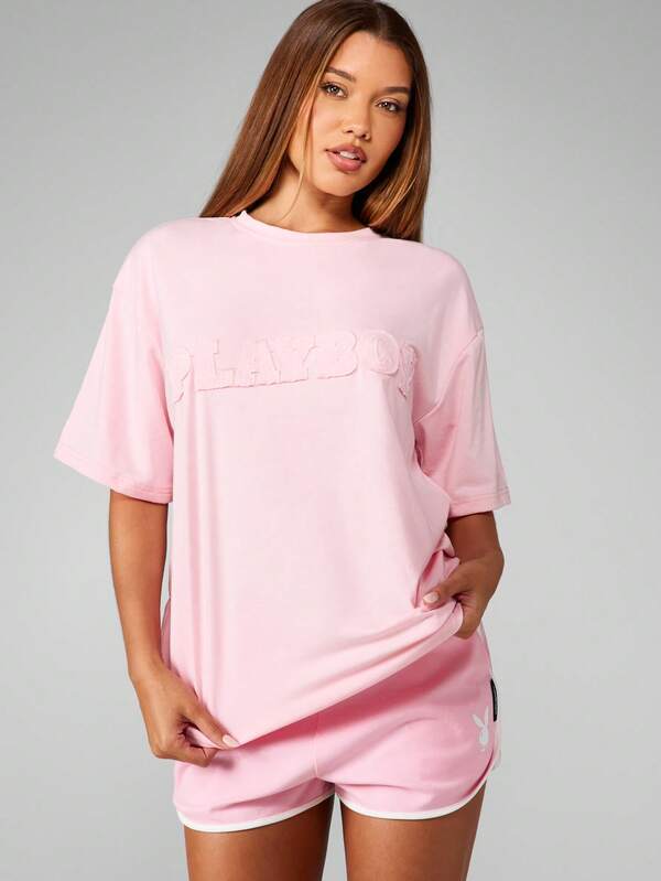 missguided Missguided x Playboy MISSGUIDED Oversized T Shirt With Tonal Applique Design