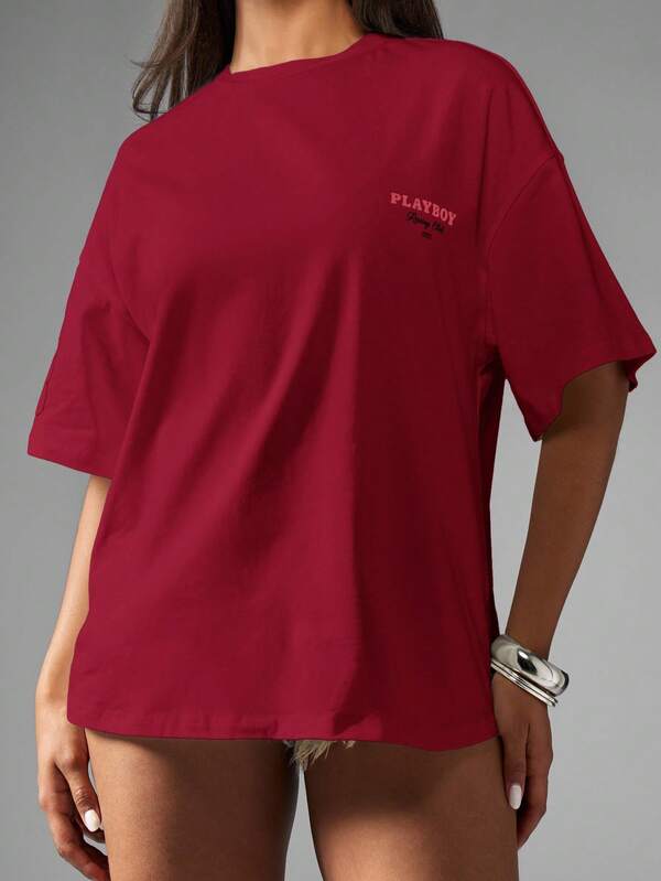 Missguided Missguided X Playboy MISSGUIDED Oversized T Shirt With Front And Back Racing Graphics